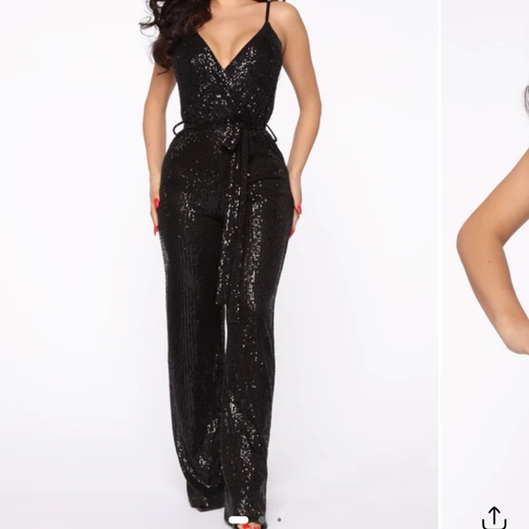 Fashion Nova Pants - Elegant Black Sequin Jumpsuit XL Fashion Nova